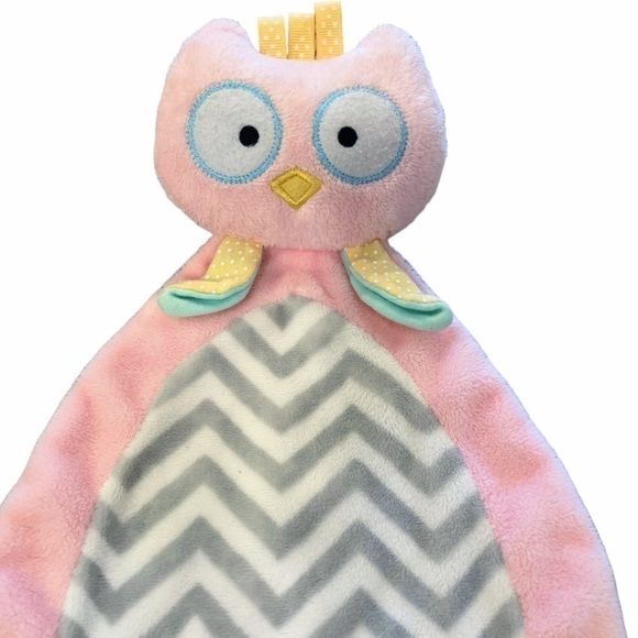 BABY Aspen Owl Lovey Security Blanket Plush HTF Pink Gray Chevron Rattle Baby To - Picture 5 of 13